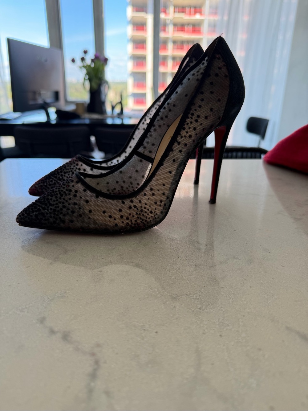 Louboutin Mesh Pointed-Toe Stiletto Pumps